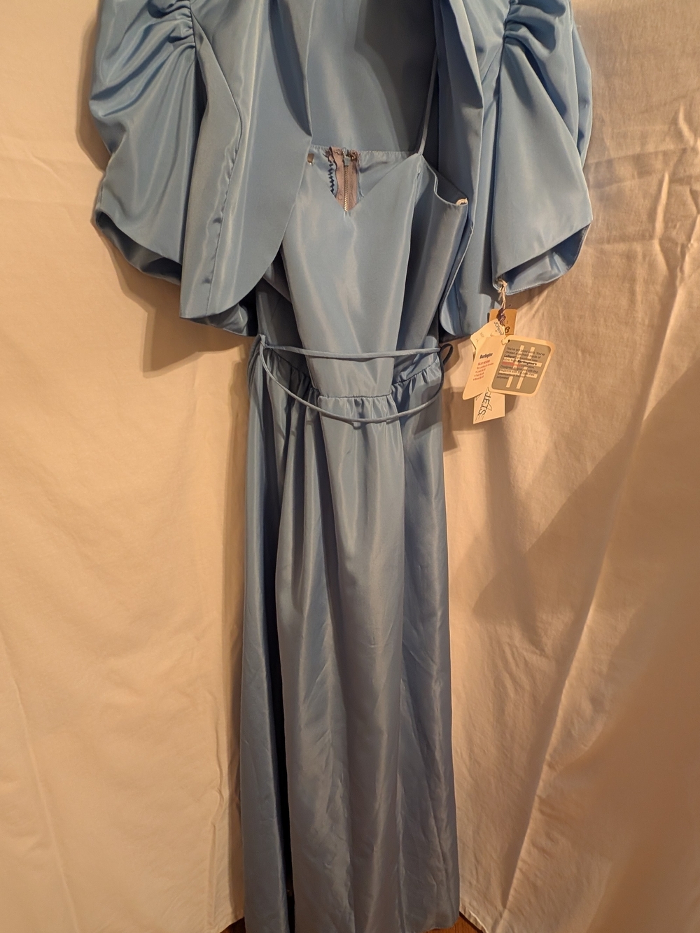 Light Blue Satin Maxi Dress with Puff Sleeves